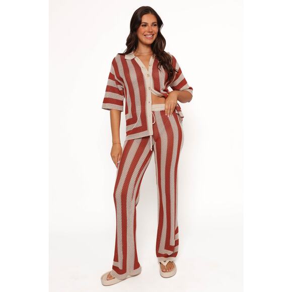 NWT Seven Wonders Ziggy Set Terracotta Sand Size Medium Top Pants Knit Wide Leg - Picture 1 of 14